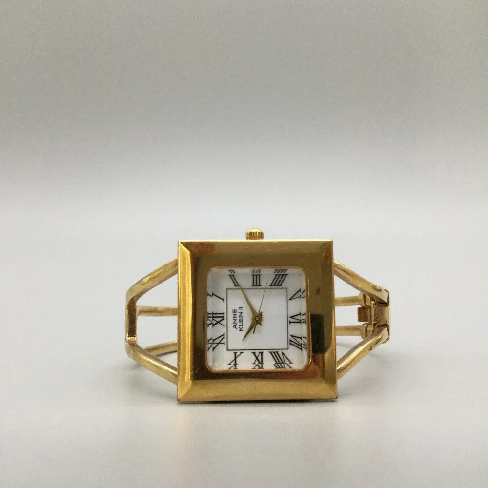 Anne Klein II Womens Watch 30mm Square Dial Gold Tone Bangle New Battery 6.75